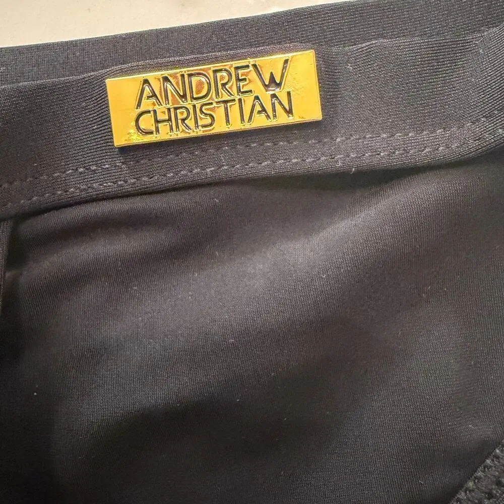 NEW Andrew Christian Savoy Ring Swim Bikini Black Size Large